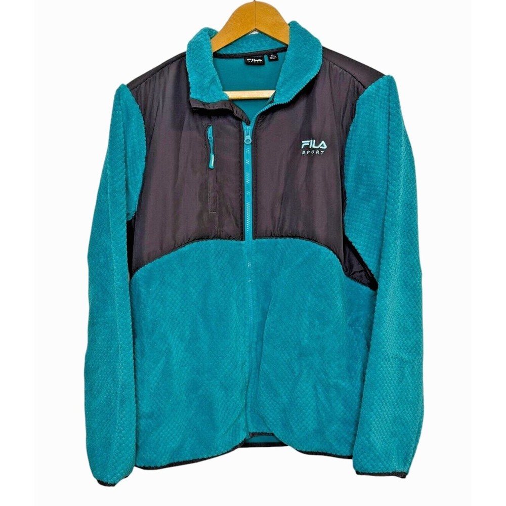 FILA Sport Full Zip Plush Fleece Women's Green & Black Jacket Size XL